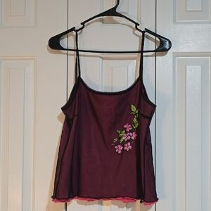 Floral Embroidered Burgundy Camisole Top